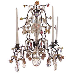 18th Century Five Light French Provincial Chandelier with Porcelain Flowers