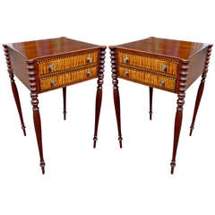 Pair of Mahogany and Flame Birch Bedside or End Tables in Country Sheraton Style
