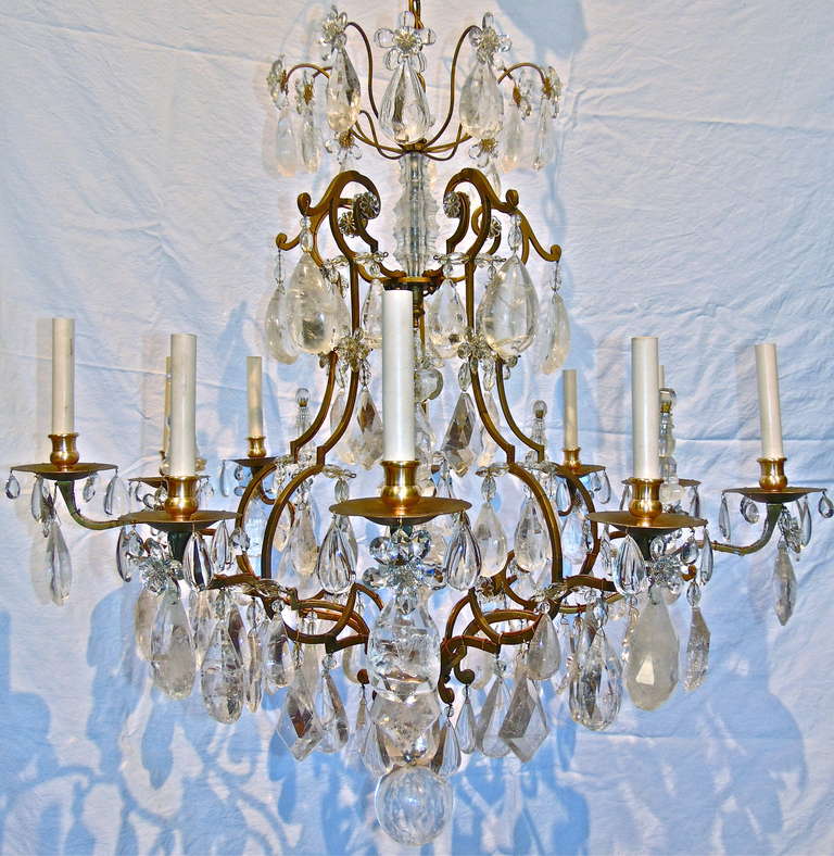 Exquisite Louis XVI Rock Crystal Bronze Chandelier Attributed to Maison Bagues 2