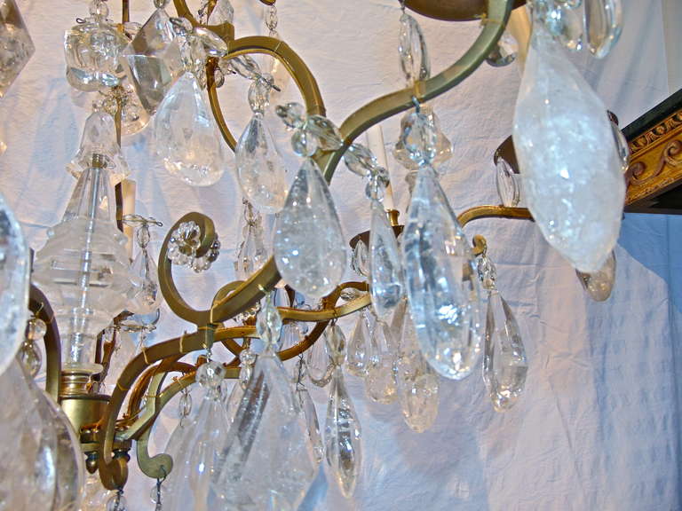 Exquisite Louis XVI Rock Crystal Bronze Chandelier Attributed to Maison Bagues 5