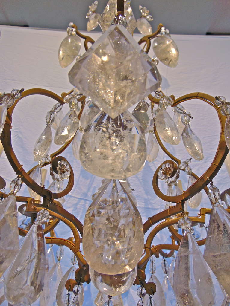 Exquisite Louis XVI Rock Crystal Bronze Chandelier Attributed to Maison Bagues 3
