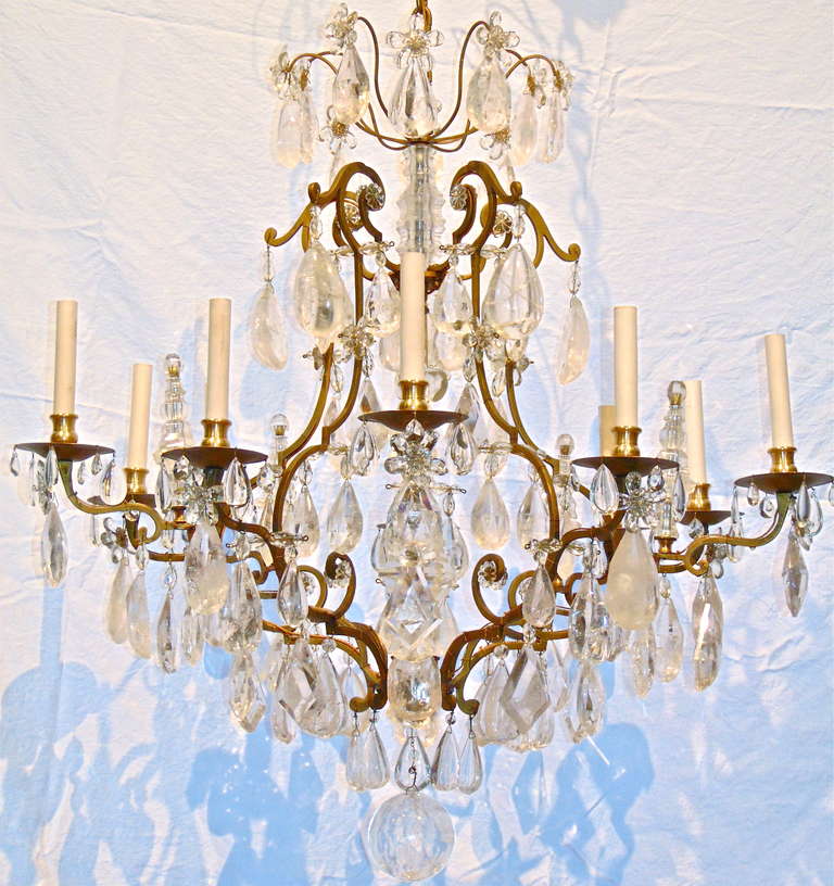 20th Century Exquisite Louis XVI Rock Crystal Bronze Chandelier Attributed to Maison Bagues