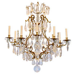 Exquisite Louis XVI Rock Crystal Bronze Chandelier Attributed to Maison Bagues