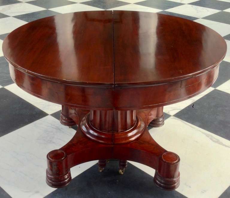 Period Boston Classical Mahogany Expandable Round Dining Table by Briggs 1