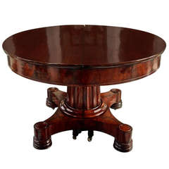 Antique Period Boston Classical Mahogany Expandable Round Dining Table by Briggs