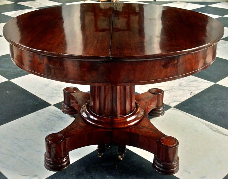 Period Boston Expandable Round Dining Table

-- Neoclassical Fluted Column Split Pedestal
-- Three 21