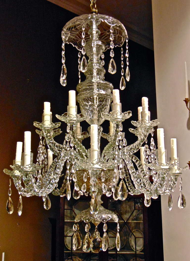 Period Irish Georgian 18th Century 16 Light Chandelier

--Hand blown and Exquisitely Cut 
--Original Numbered Fittings
--Of the Blue or Grey Tint Indicating its period and origin
--County Cork, Waterford Region