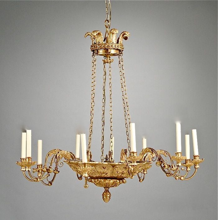 Monumental Period Italian Giltwood Neoclassical Chandelier