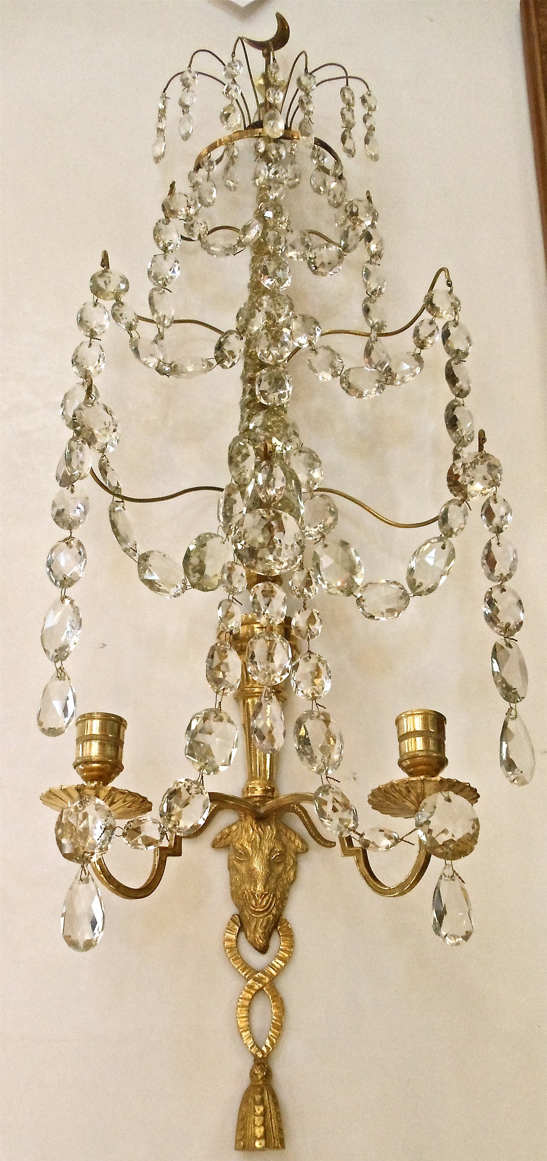 Pair Of Russian 18th Century Neoclassical Ormolu And Cut Glass Wall Lights