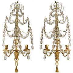 Pair Of Russian 18th Century Neoclassical Ormolu And Cut Glass Wall Lights