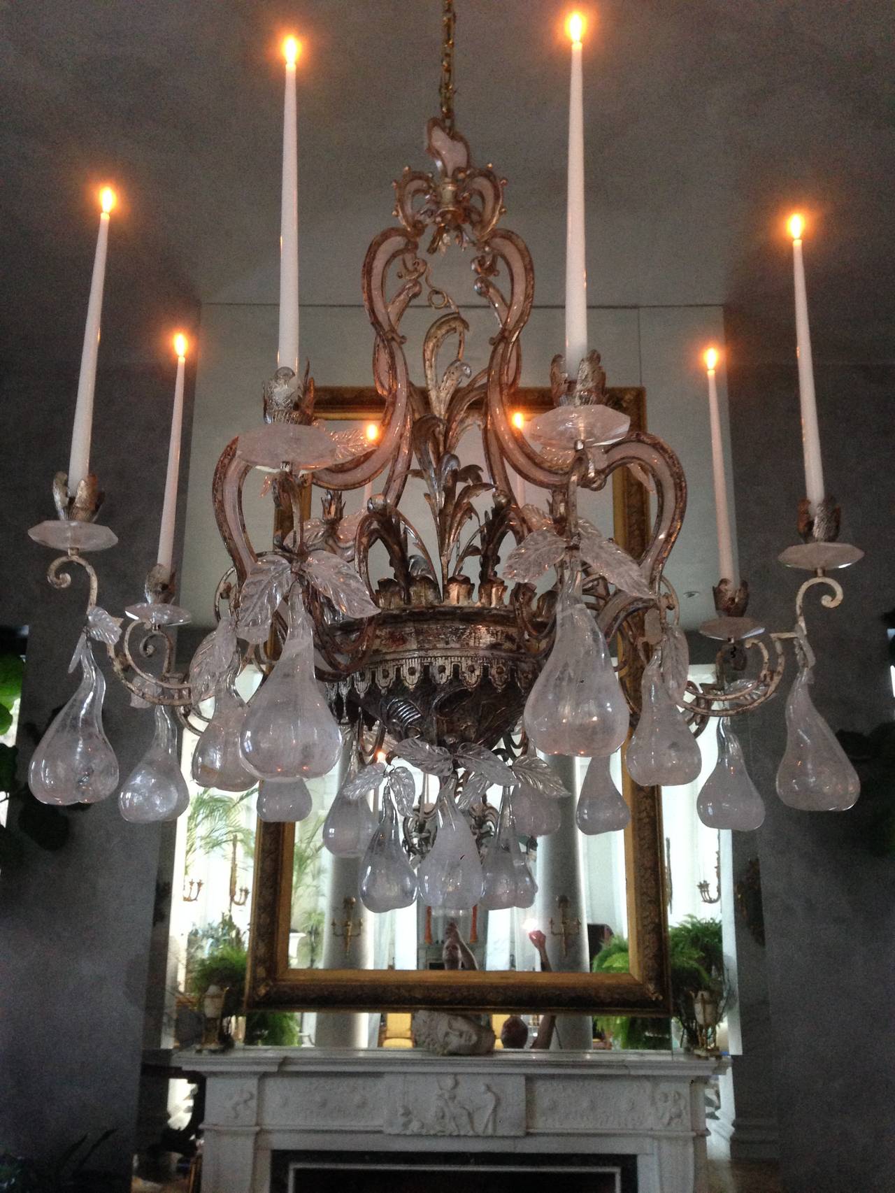 Large Silvered Iron and Rock Crystal, Eight-Arm Chandelier, Manner of Bagues 3