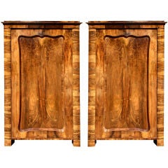 Antique Pair of Period Biedermeier Figured Walnut Armoires