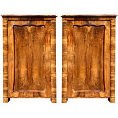 Pair of Period Biedermeier Figured Walnut Armoires