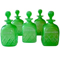 Antique Set of Green Opaline Glass Toilet Bottles