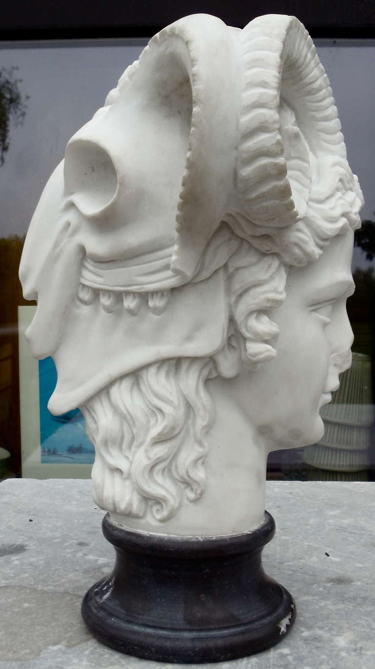 RARE and Unusual Mid-Century Carved Marble Bust of a Satyr or Pan Figure In Excellent Condition In Essex, MA