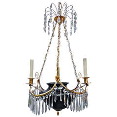 Period and Intact Russian Neoclassical Teal Glass and Ormolu Chandelier Lantern
