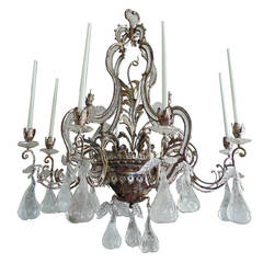 Large Silvered Iron and Rock Crystal, Eight-Arm Chandelier, Manner of Bagues 10
