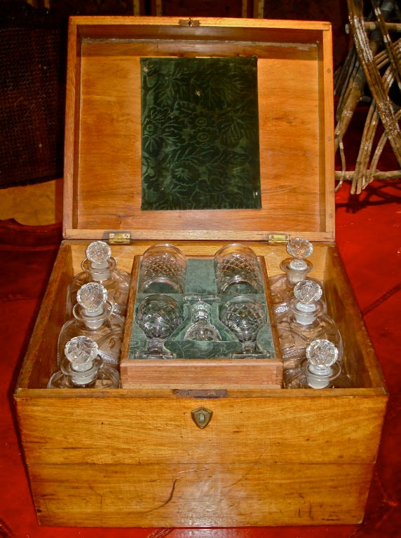 18th Century and Earlier 18th Traveling Wine Box with Decanters and Glasses