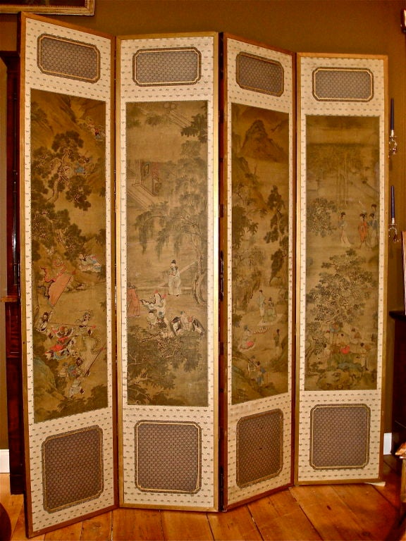 18th Century Chinese Silk Scrolls Mounted as Screen