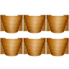 SET OF SIX BIRCH WOOD DECO WATERFALL SCONCES
