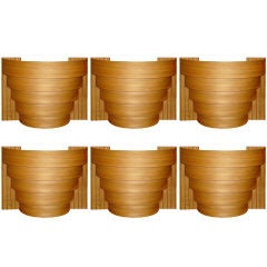 SET OF SIX BIRCH WOOD DECO WATERFALL SCONCES