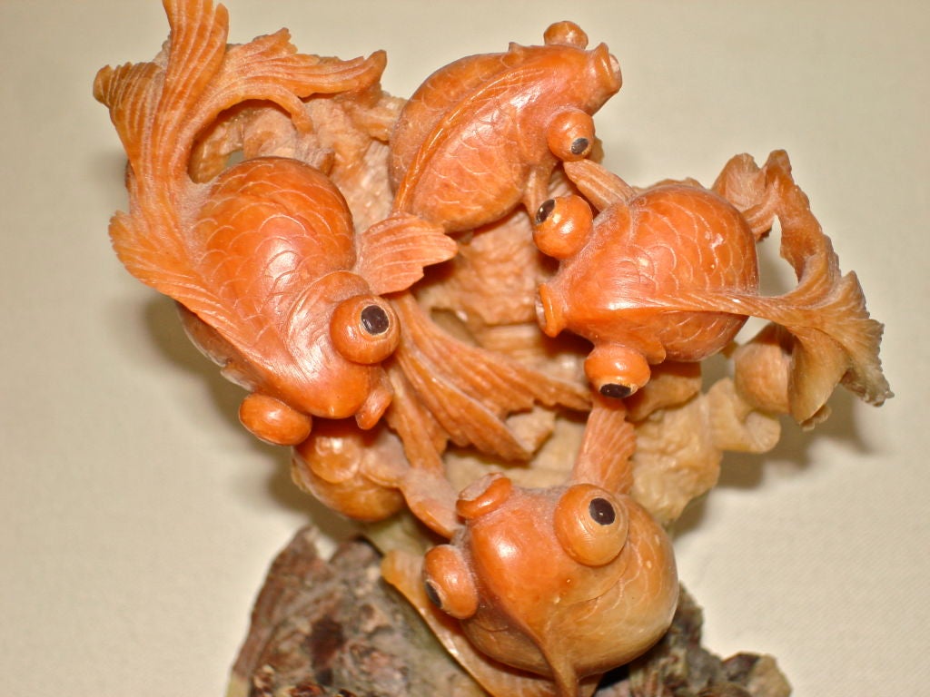 Chinese CARVED NATURAL SOAPSTONE FISH SCULPTURE
