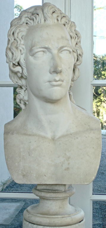 Colossal Marble Bust by Famed Roman Sculptor Christopher Prosperi, signed and dated.  John Keats was more than likely a live sitter for this bust. <br />
<br />
The Scultpor:  Prosperi was commissioned by The Duke of Wellington to produce two