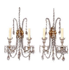 Antique PAIR OF EARLY 19TH CENTURY WALL CRYSTAL SCONCES