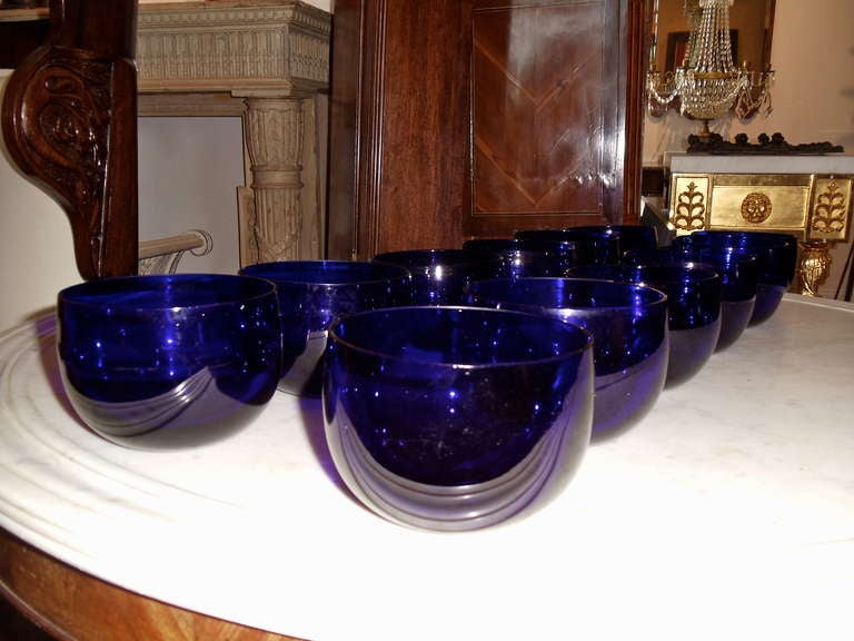 Regency Twelve English Cobalt Blue Glass Finger Bowls 19th Century