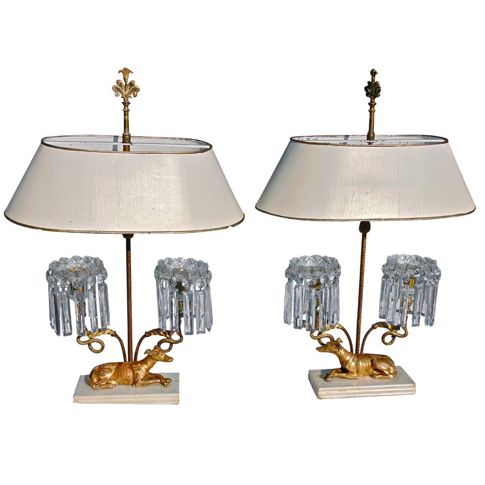 Pair Of Period Regency Greyhound Form Candelabra Mounted As Lamps