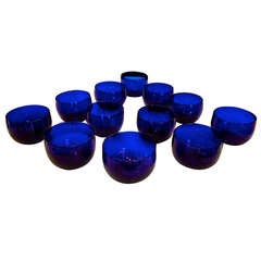 Antique Twelve English Cobalt Blue Glass Finger Bowls 19th Century