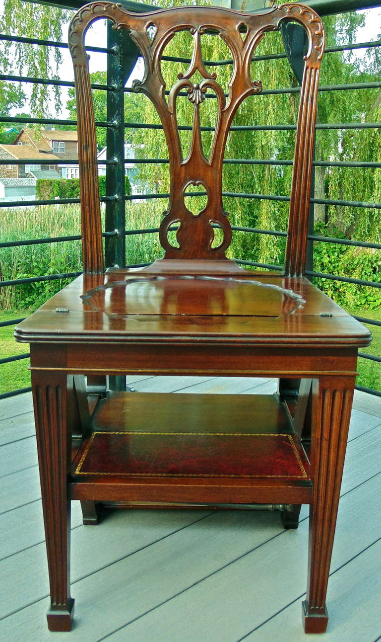 British Georgian Style Metamorphic Chippendale Chair and Library Steps