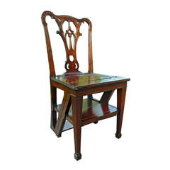 Antique Georgian Style Metamorphic Chippendale Chair and Library Steps