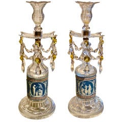 PAIR OF PERIOD GEORGE III  JASPERWARE AND CRYSTAL GIRANDOLES