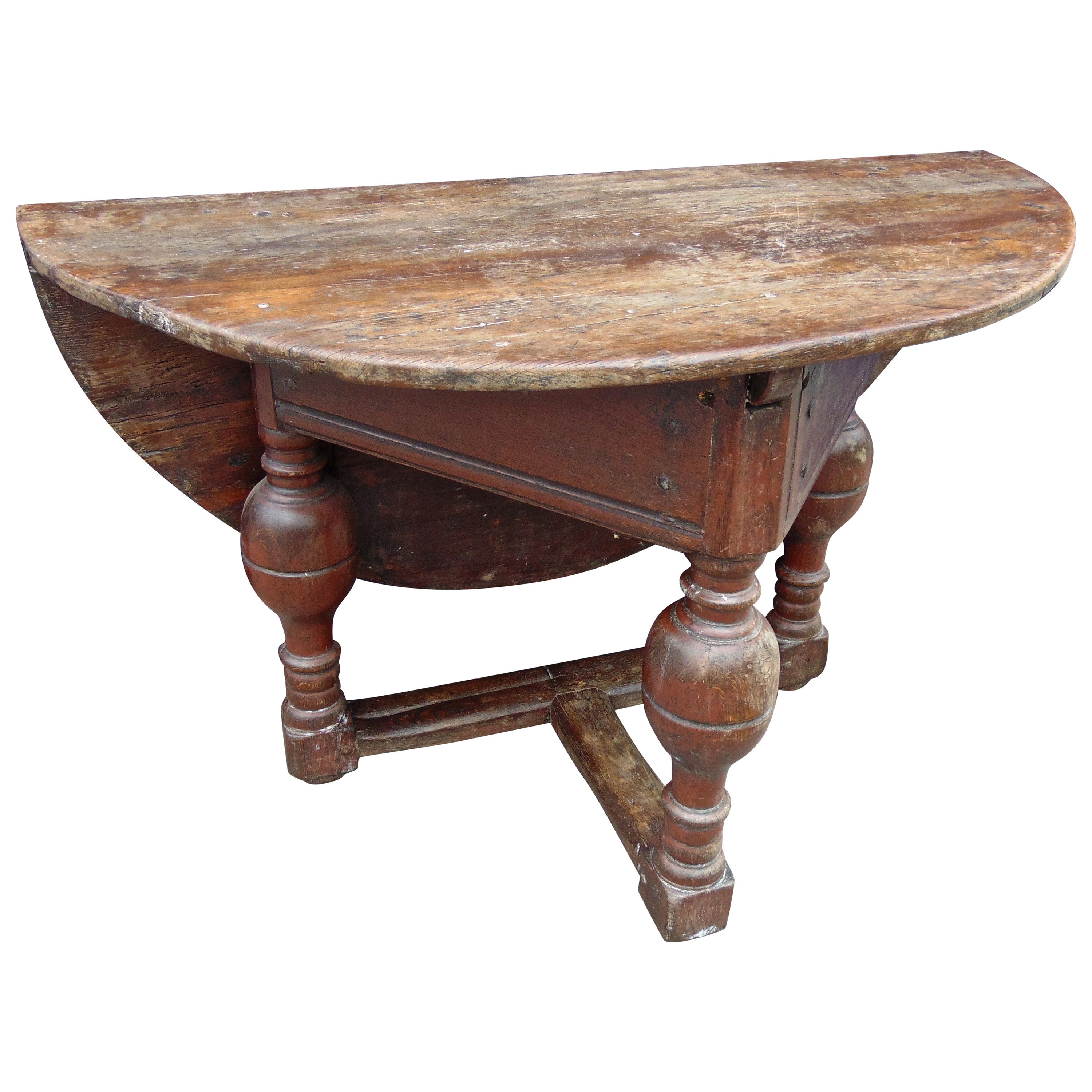 Period 17th Century Dutch Oak Drop-leaf Table in Original Surface