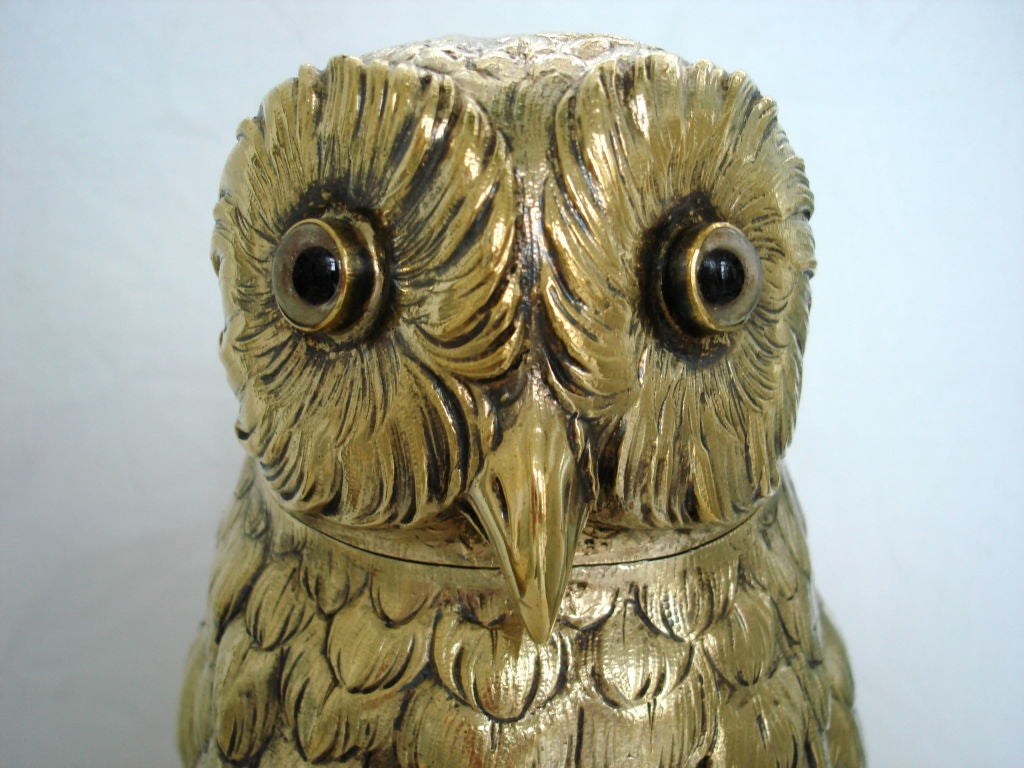 19th Century Solid Silver Owl Form Humidor