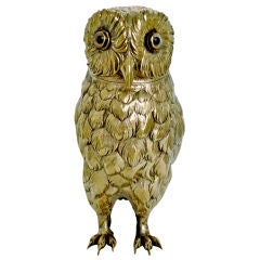 Antique Solid Silver Owl Form Humidor