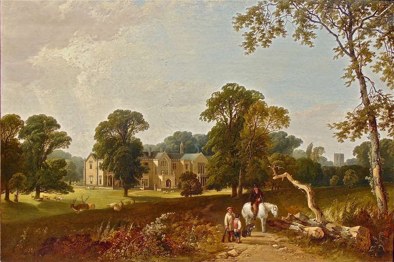 A view of Norton Hall, Northamptonshire, from the north east showing the entrance front and Village Church as seen from Coneygree.

Signed with initials and dated 'H.J.B./1848.'
Provenance: Commissioned from the artist by Beriah Botfield