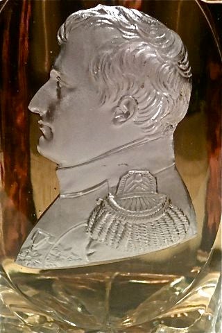 Empire Napoleonic Sulfide Decanter by Baccarat.  Intricate Profile of Napoleon in Exquisitely Cut and Polished Crystal Decanter.  For the Little Napoleon in Your Life.<br />
<br />
Photo shows decanter with cognac thus the amber color.