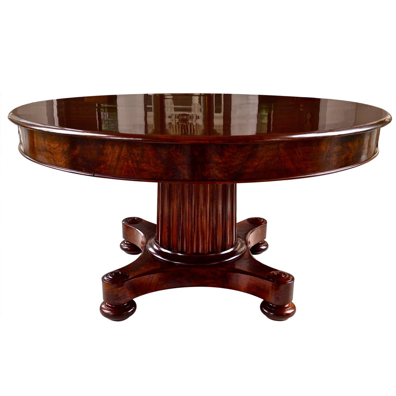 Period Boston Late Federal Mahogany Expandable Round Dining TableRound