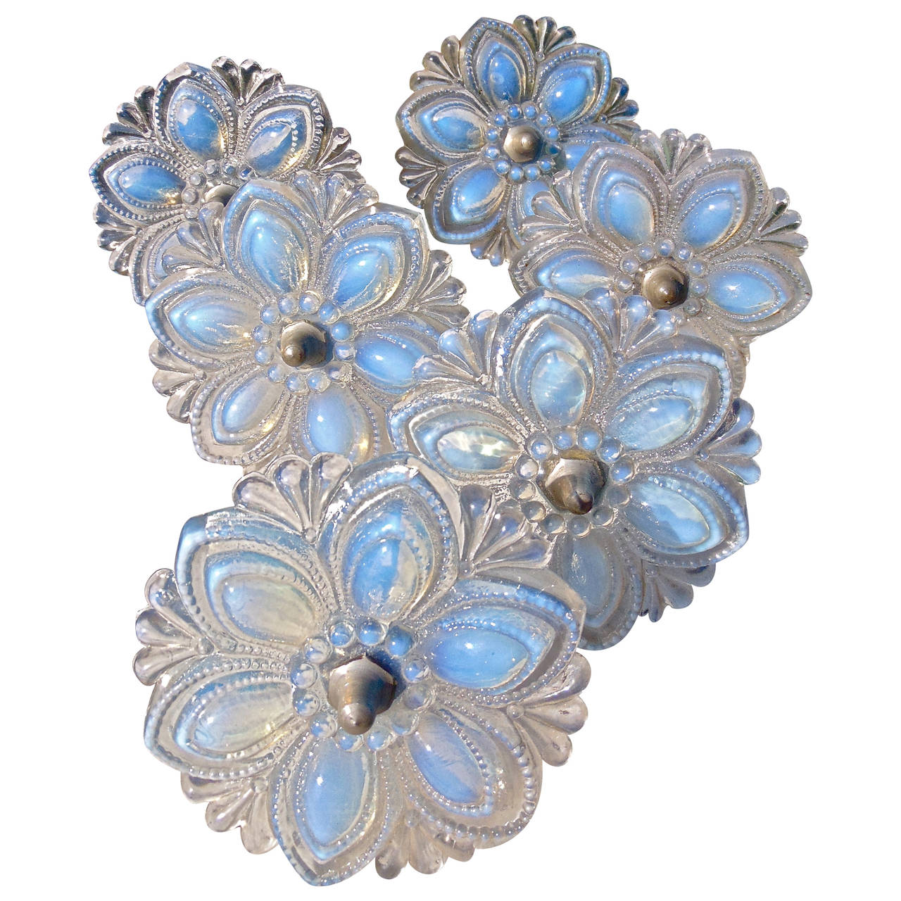 Set of Six Sandwich Glass Opalescent 19th Century Tiebacks For Sale at