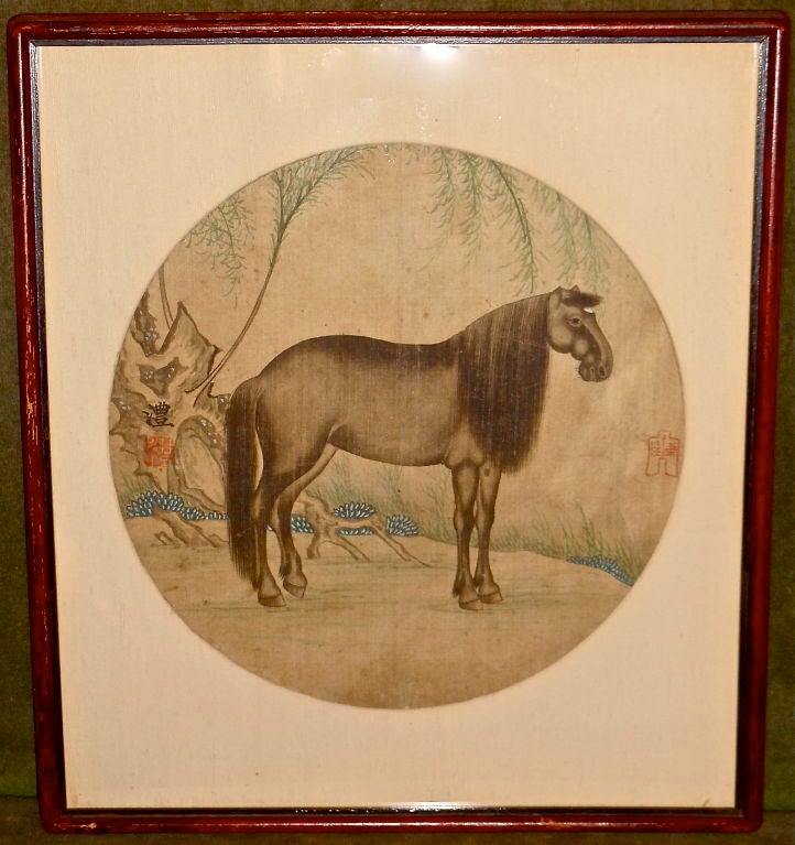 18th Century Chinese Silk Painting Of A Horse