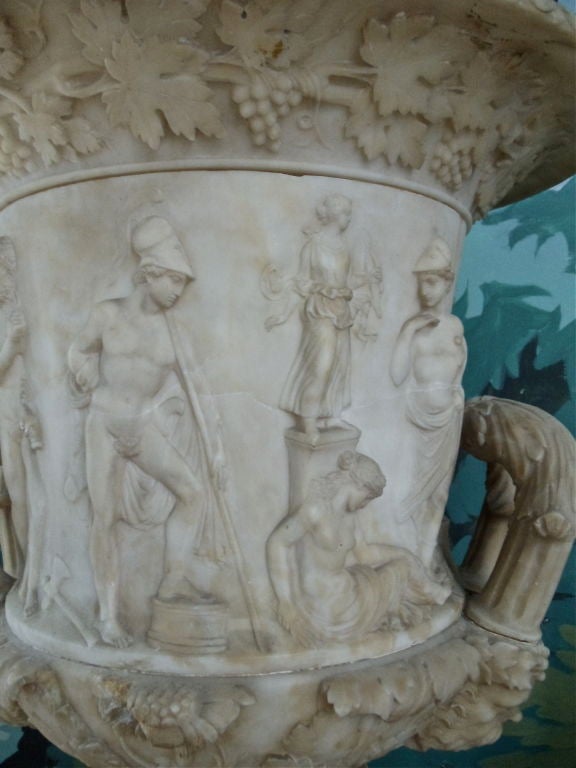 Italian Pair Of Early 19th Century Alabaster Urns On Stands