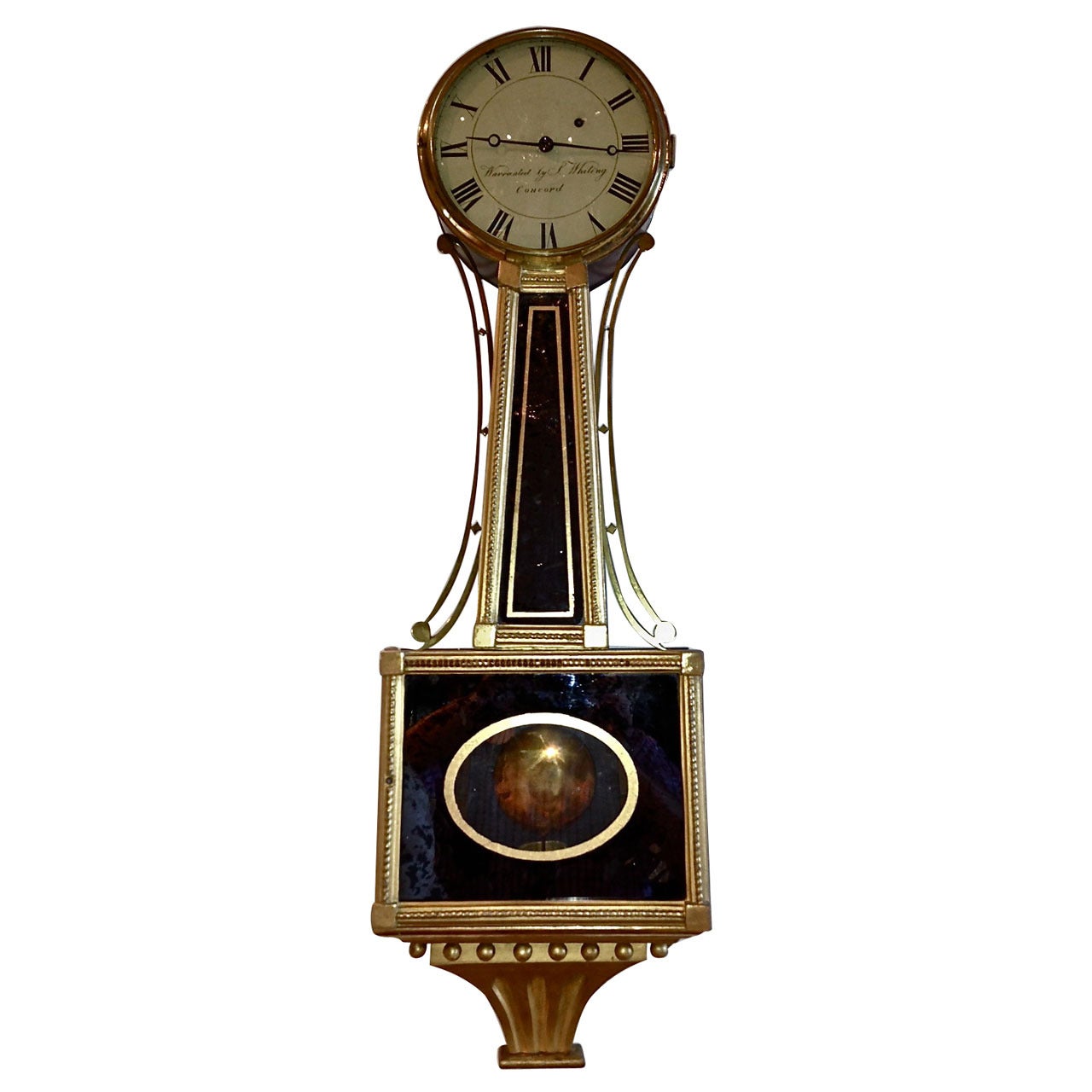 Horloge Banjo fédérale américaine d'époque par Samuel Whiting:: Concord:: MA
