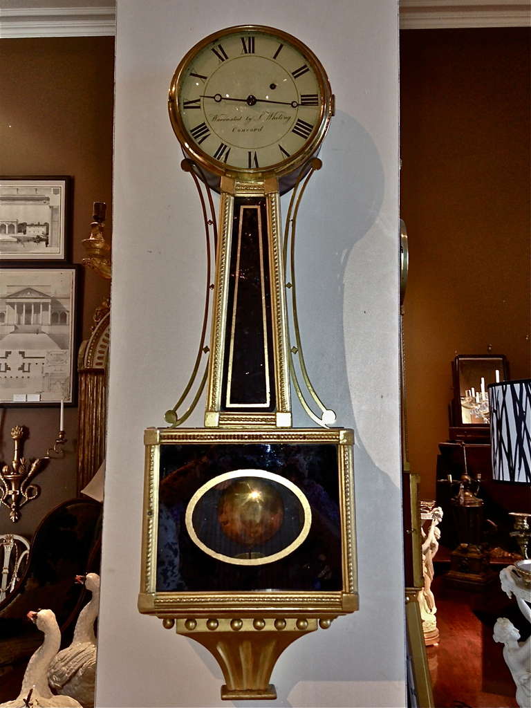 Period Federal Banjo Clock

--by Whiting, Concord, MA
--Original Eglomise Panels
--Original Gilding