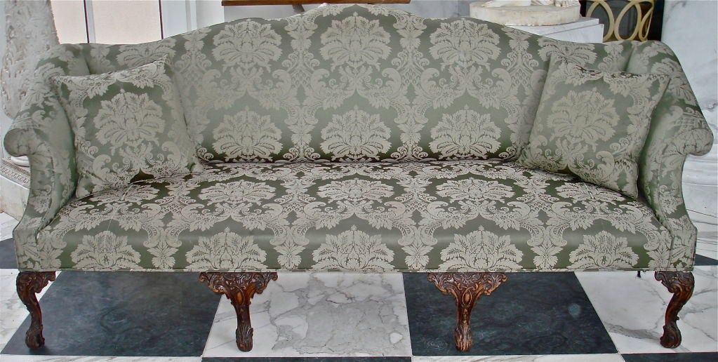 Carved 18th Century Style Irish Chippendale Camelback Sofa