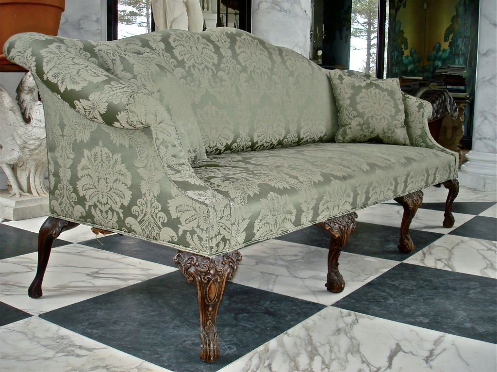 Walnut 18th Century Style Irish Chippendale Camelback Sofa