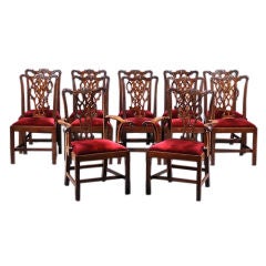 Antique Set Of 12 Irish Mahogany Chippendale Dining Chairs
