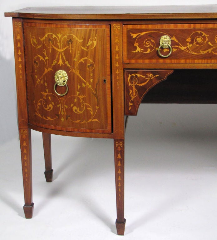 Period Edwardian Mahogany Sideboard.  Neoclassical Inlays in Harewood, Satinwood and Holly.  Bellflowers and stylized urns.