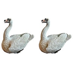 Pair Of Large Meissen Swan Figures Early To Mid 19th Century